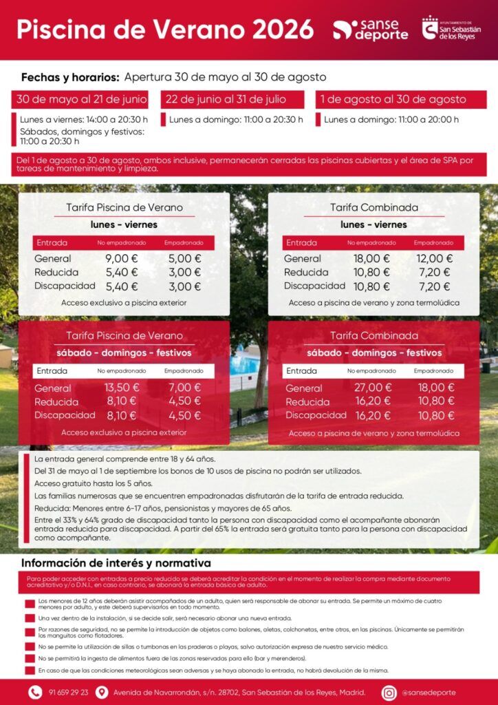 horarios y precios de piscina de verano dehesa del boyal